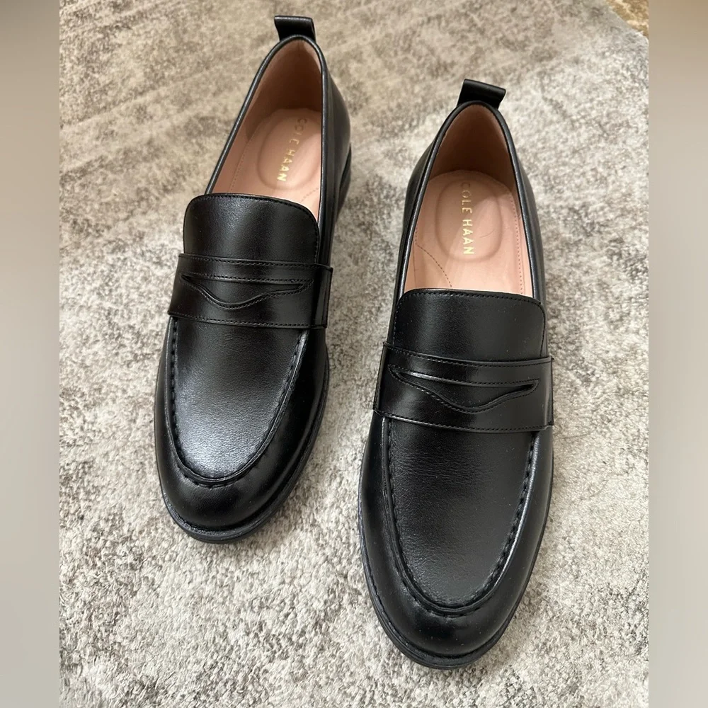 New Cole Haan Black Leather Penny Loafers - Picture 2 of 7